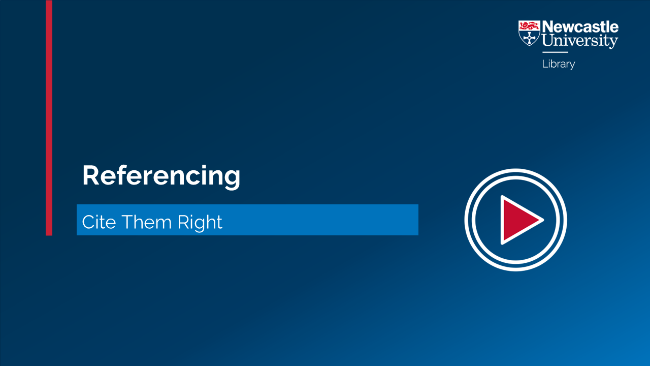 Video title, 'Referencing: Cite Them Right' on a blue background with a red lion.